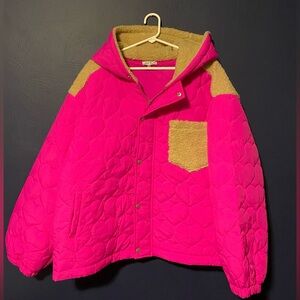 White Birch Fuchsia Heart Quilted Jacket with Sherpa details, Size 1X - BARBIE!